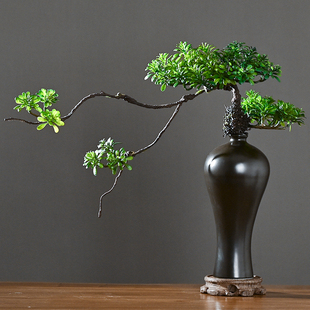 仿真迎客松盆景中式摆件陶瓷花瓶假花松树小植物客厅茶室布置装饰