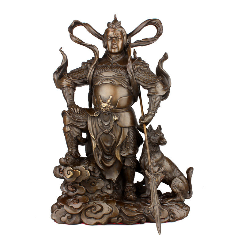 纯铜二郎神像摆件二郎神杨戬铜像二郎真君哮天犬家居装饰品摆件