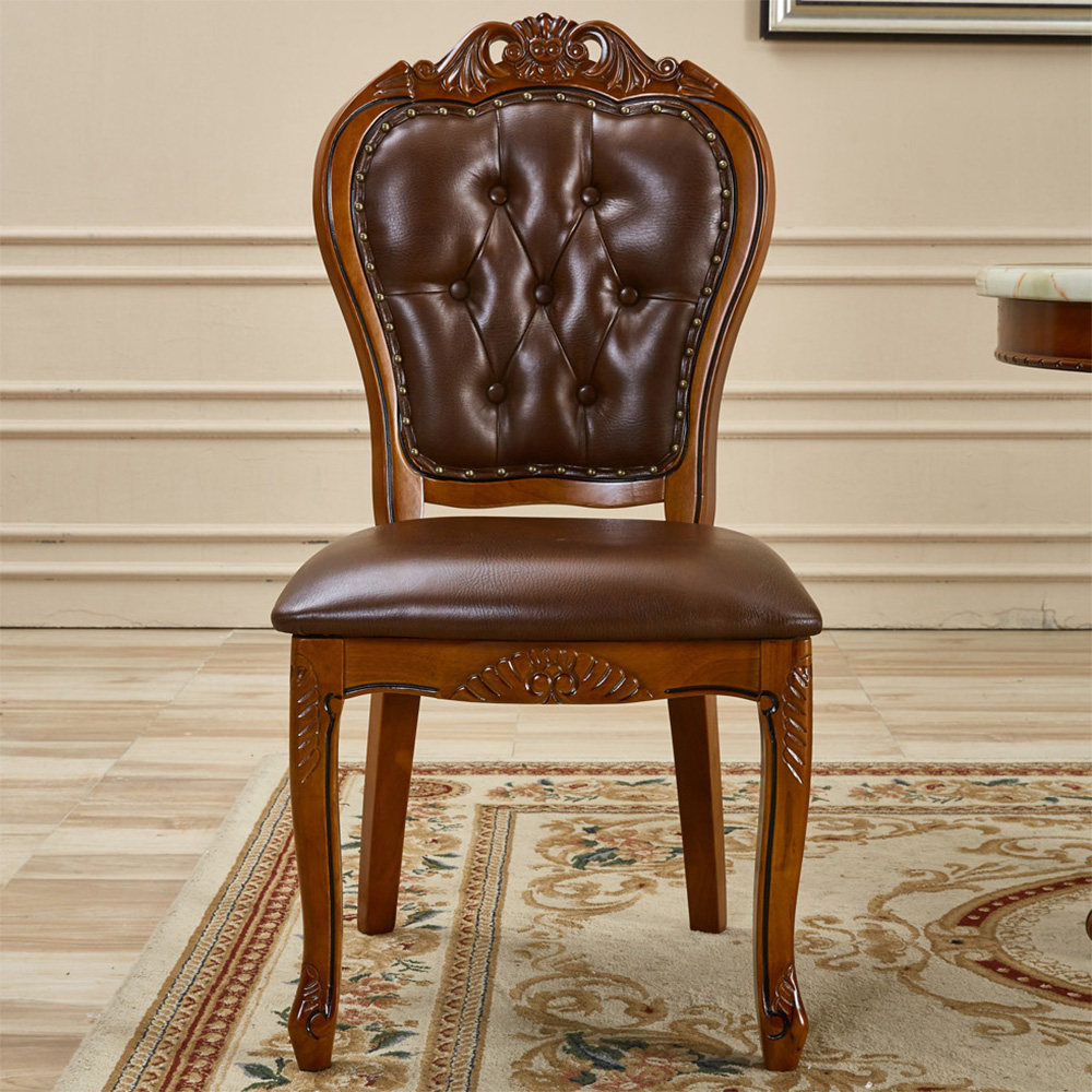 欧式高端实木真皮软包靠背扶手餐椅美式舒适家用酒店洽谈麻将椅子