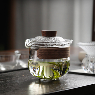 玻璃盖碗不烫手单个绿茶泡茶杯功夫茶泡茶碗防烫手抓茶壶日式茶具