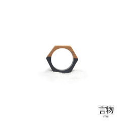 言物【挚爱六边形】纯手工原创设计紫光檀木头个性中国风男女戒指
