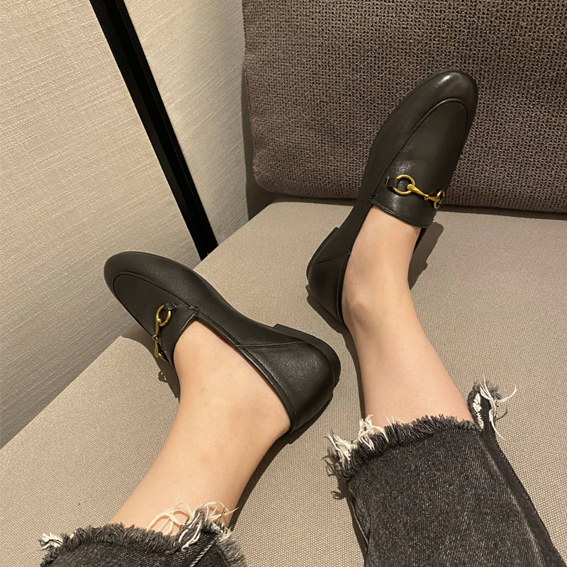 马衔扣乐福鞋小皮鞋女2020新款春季百搭懒人英伦风一脚蹬平底单鞋