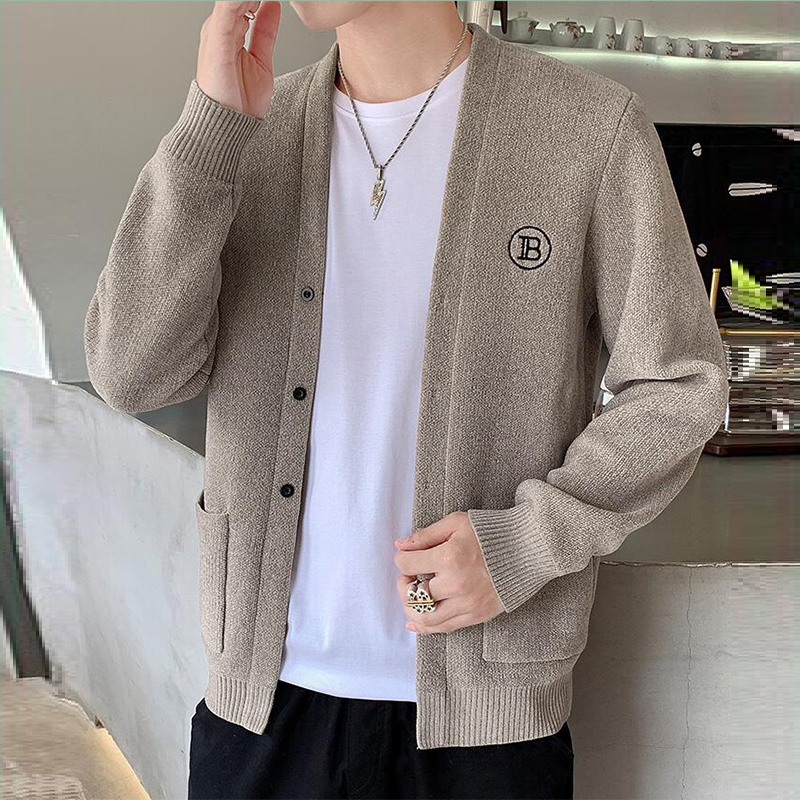 雪尼尔针织开衫男士毛衣外套春秋季潮流休闲外搭线衣薄款秋装上衣