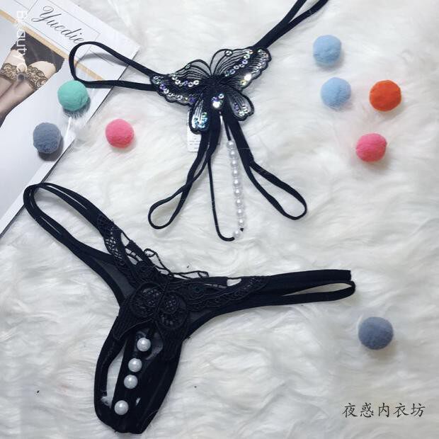 2条性感女内裤丁字裤裆部串珍珠子开口摩擦裤头兴趣低腰镂空潮水