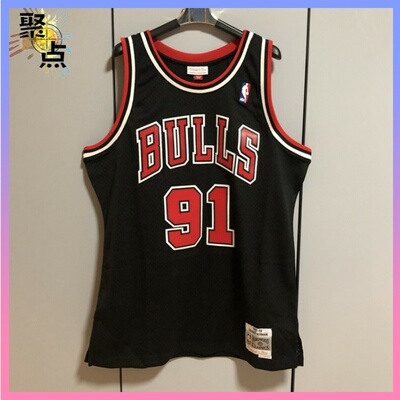公牛现货罗德曼91号客场黑色复古新版热印球衣篮球服
