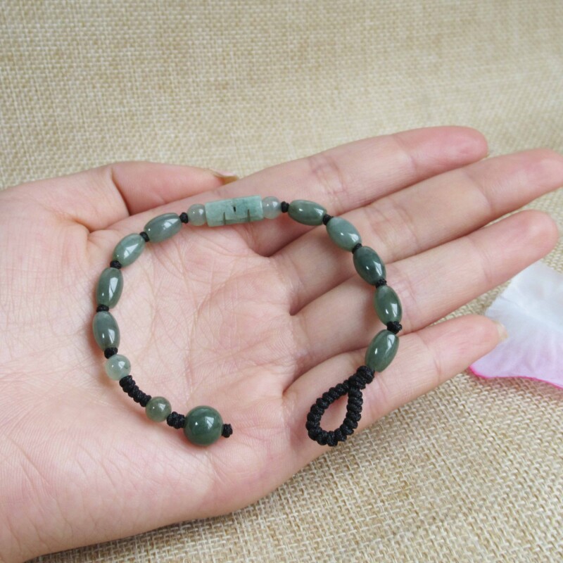 正品天然翡翠路路通转运招财冰糯玉手链 缅甸玉a货油青玉手串玉珠
