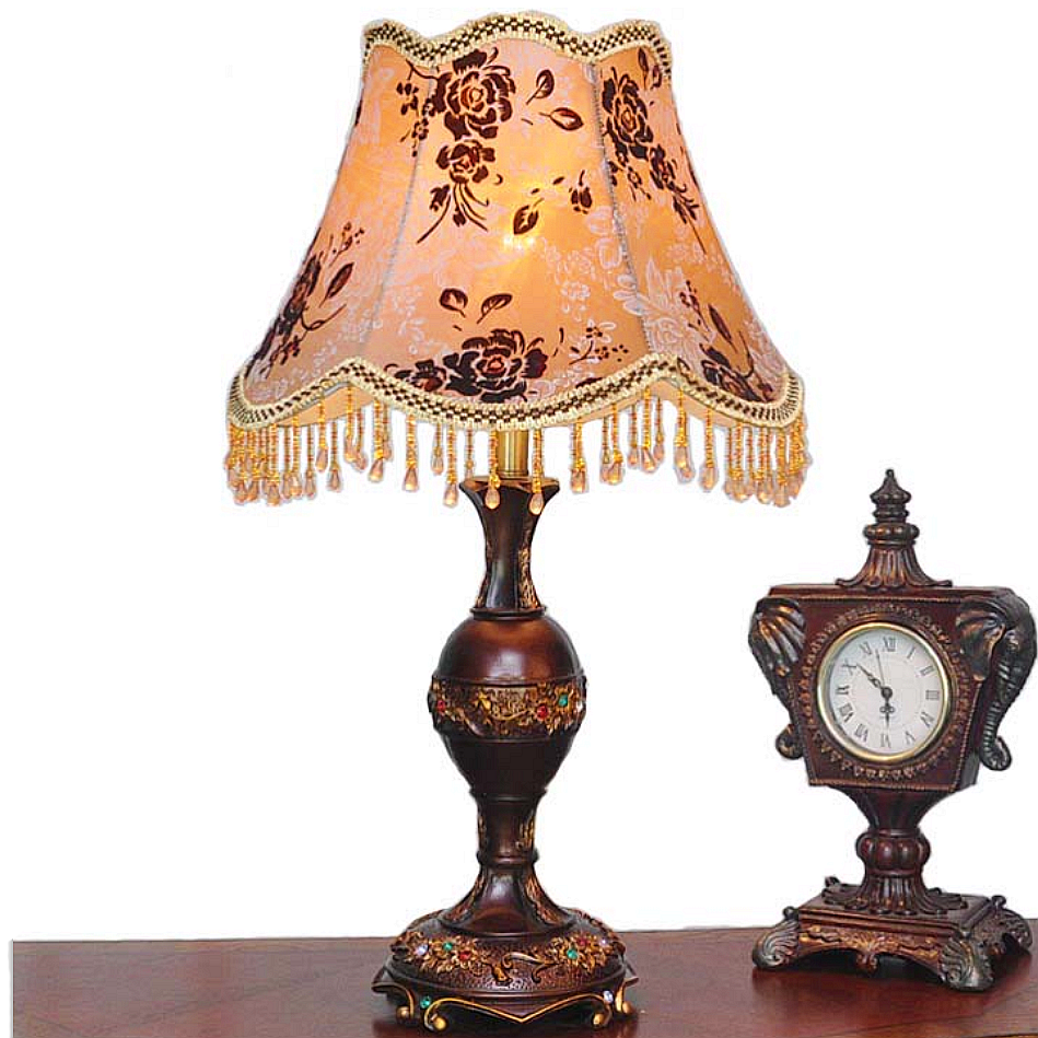 美式复古台灯欧式吊珠奢华别墅酒店镶钻树脂创意客厅卧室台灯