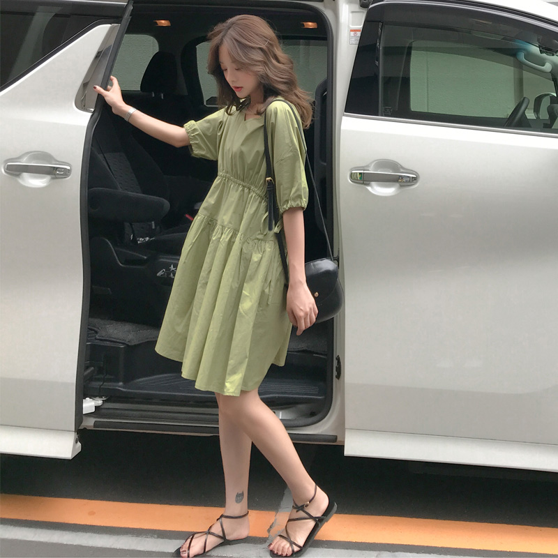 牛油果连衣裙大码女装2019新款夏宽松显瘦矮个子胖妹妹mm娃娃裙