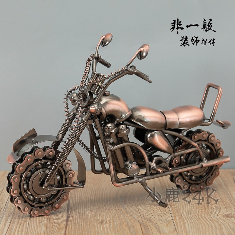 小鹿24k纯金属车模型霸气摆件铁艺大号摩托车创意环保装饰品包邮