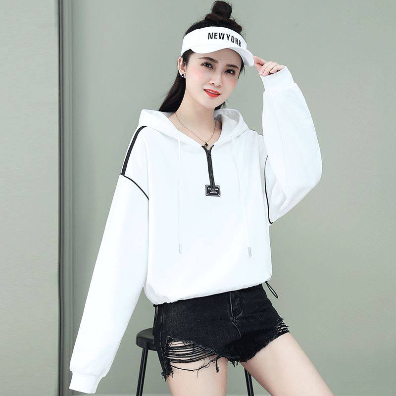 白色带帽卫衣女短款大额优惠券