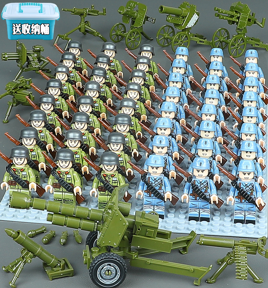 乐高积木军事人仔八路军德军士兵人偶武器男孩子益智拼装玩具