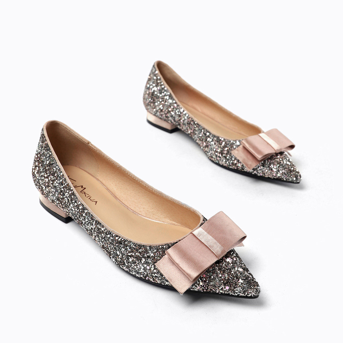 kumikiwa卡米女鞋2021时尚尖头蝴蝶结格利特气质晚宴单鞋16332