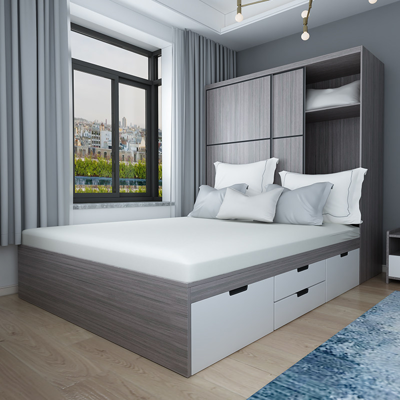 2米储物床—板式床(今日5折) 定制北欧小户型榻榻米床衣柜一体
