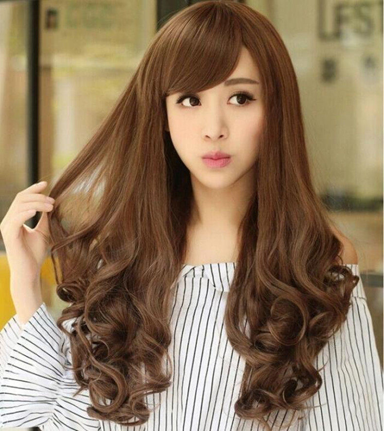 假发女中长卷发大波浪梨花烫蓬松齐斜厚刘海时尚韩版修脸整顶发套