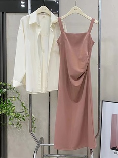 套装女夏季韩版时尚背后开叉防晒衬衫搭配休闲吊带长裙气质连衣裙