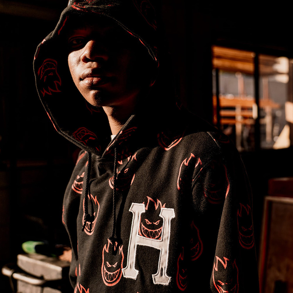 huf x spitfire潮牌联名 小火人满印花 嘻哈男女情侣休闲连帽卫衣