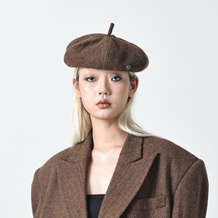 YEZI OD 原创设计师春秋羊毛棕色贝雷帽复古艺术画家帽南瓜帽子女