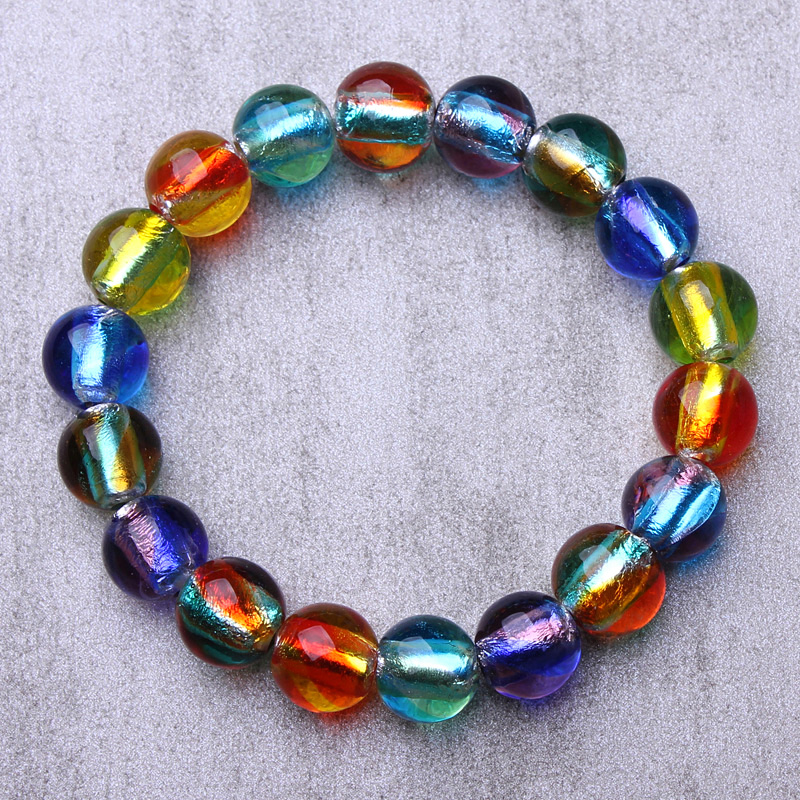 正品日本进口七彩琉璃手链琉璃珠手串男女款单圈把玩佛珠手持念珠