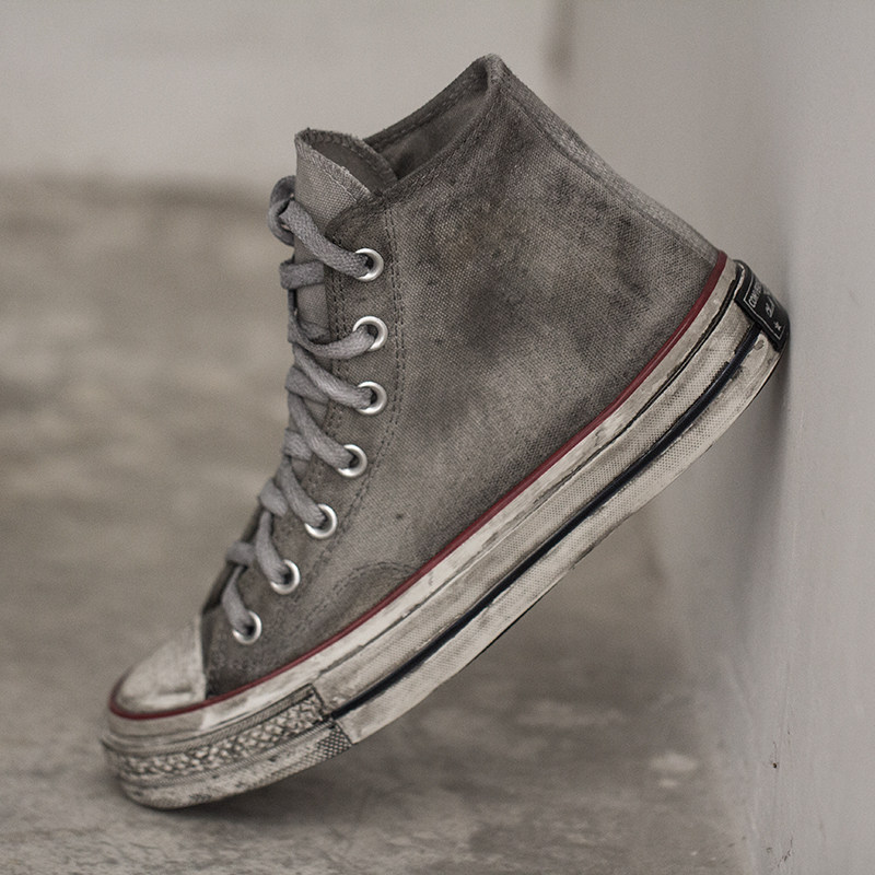 春秋手工定制复古1970做旧小脏鞋烟熏灰高帮帆布鞋百搭时尚板鞋潮