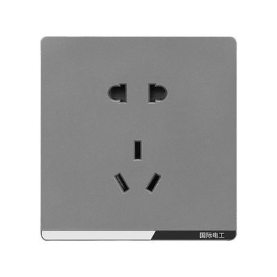 国际电工一开五孔插座86型暗装墙壁灰色家用多孔电源开关插座面板