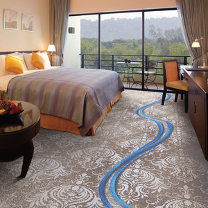 加厚酒店地毯满铺卧室房间客房化纤条纹荷花线条商用中国红色宾馆