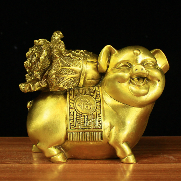 纯铜猪摆件 金猪 猪拉百财家居摆件风水生肖猪强力补缺角