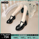 MIO米奥小皮鞋简约风圆头中跟单鞋丁字扣带牛皮革浅口玛丽珍鞋