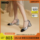MIO米奥2024年夏季圆头高跟气质凉鞋一字带珍珠链条时装凉鞋女