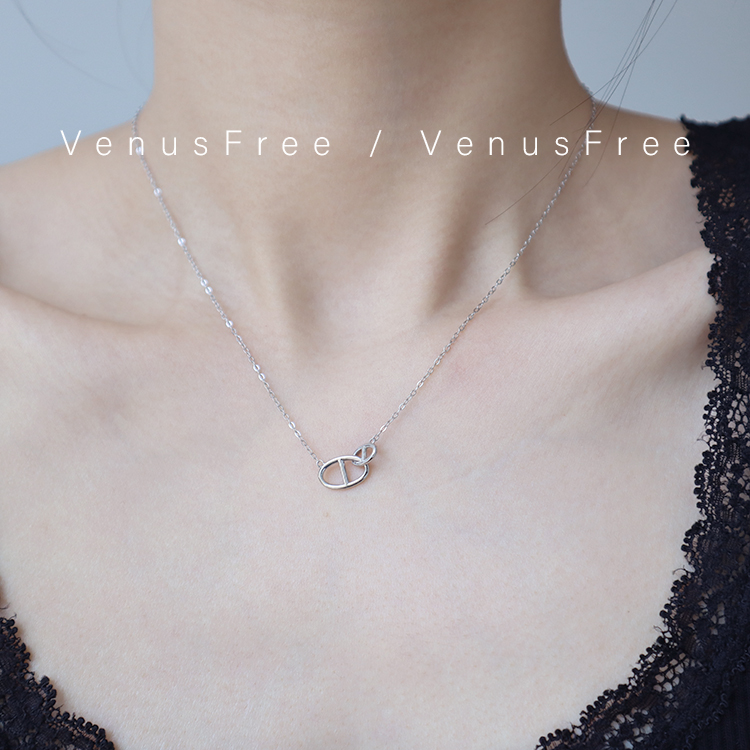 VenusFree925纯银猪鼻子相扣锁骨链项链单戴叠戴精致简约日常叠戴