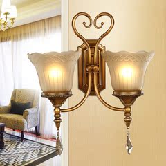 欧式壁灯卧室壁灯床头灯创意客厅双头简欧铁艺玻璃灯具灯过道灯饰