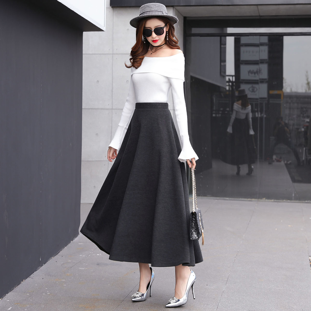 毛呢半身裙长裙高腰大摆裙加厚a字裙中长款伞裙子,女装半身裙,衣雅优