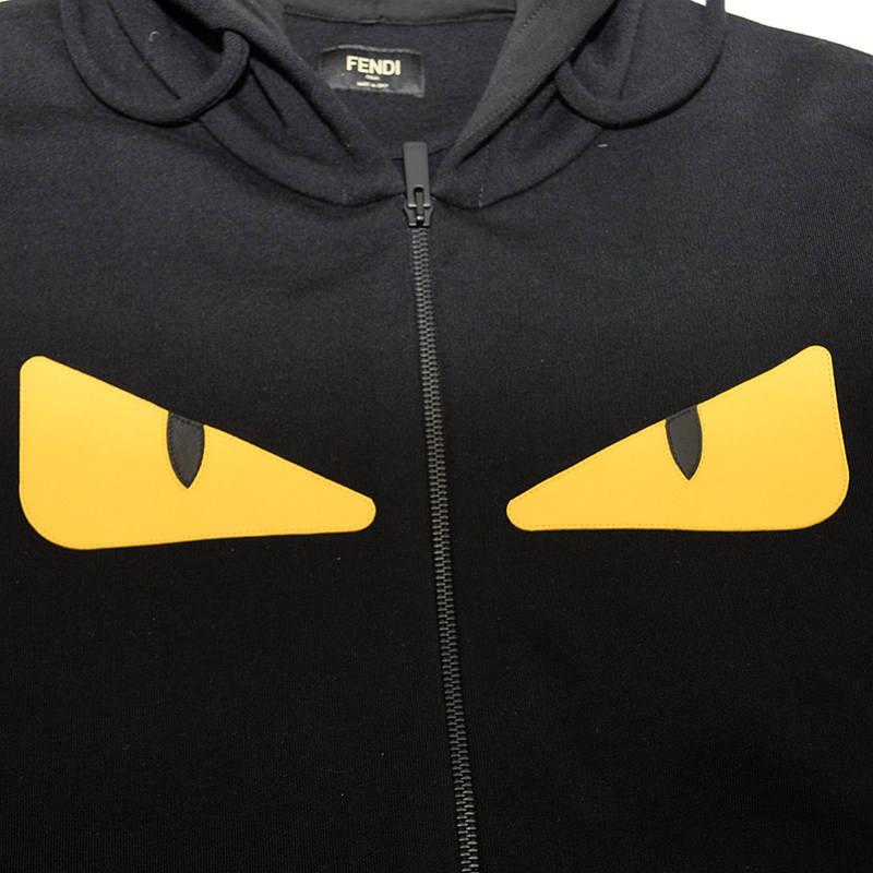 [9.9新]未使用芬迪fendi小怪兽黄眼睛黑色连帽卫衣46码
