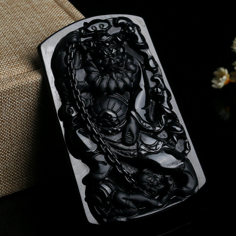 【墨翠钟馗挂坠】天然a货翡翠钟馗挂坠45.25g