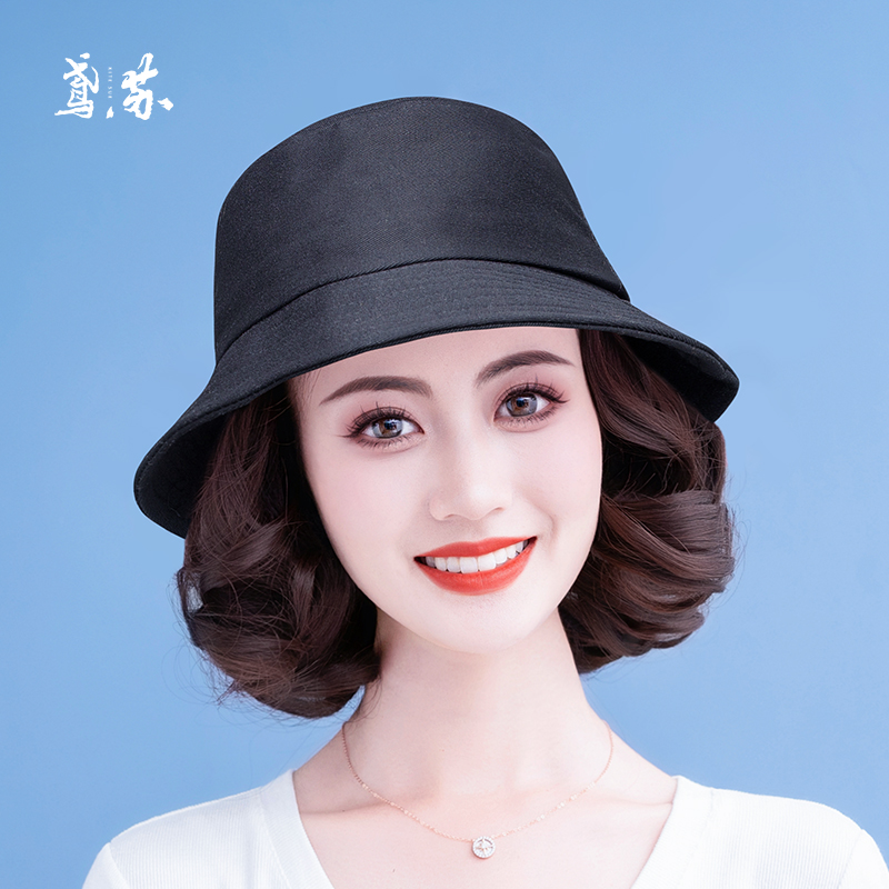 假发帽子一体 春夏短卷发渔夫帽女士假发帽子2024新款时尚可拆卸