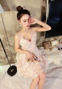 New sexy tassel feather V-neck suspender dress