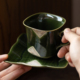 日本进口濑户烧织部绿釉复古咖啡杯碟套装日式水杯子红茶杯配托盘
