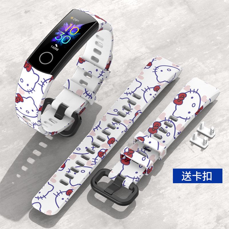 适用荣耀手环4/5表带crs-b19/crs-b29腕带kitty猫皮卡丘小熊nba潮