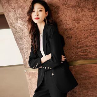 黑色西装外套女高级感气质春秋季收腰西服上衣显瘦韩版职业套装