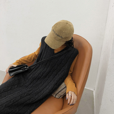 HAVERICE饭馆 复古小文艺学院风无袖连衣裙 麻花V领羊毛毛