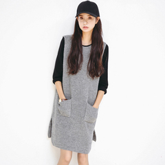 2016年秋冬季新款女装 韩国东大门韩版女士中长款无袖毛衣针织衫