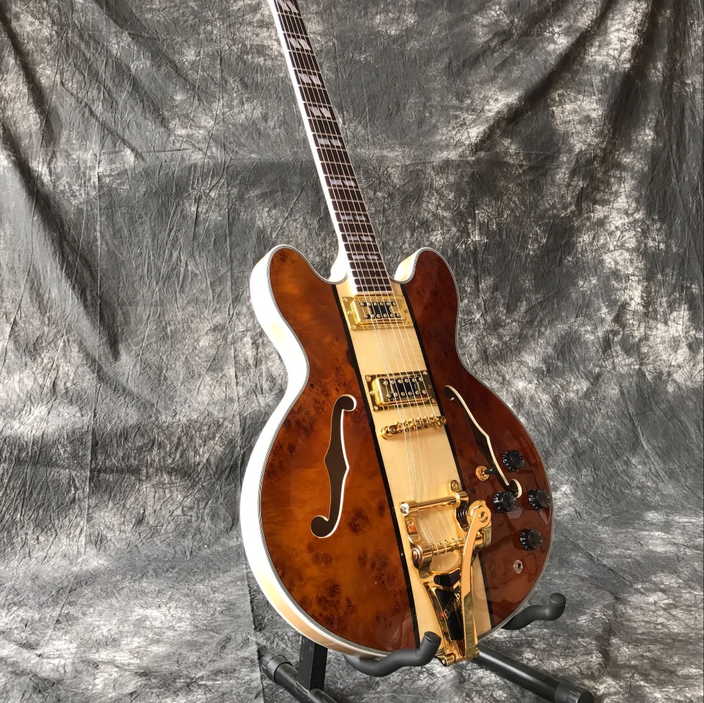 橘色虎纹孔心爵士吉他 爵士电吉他 es335 guitar jazz