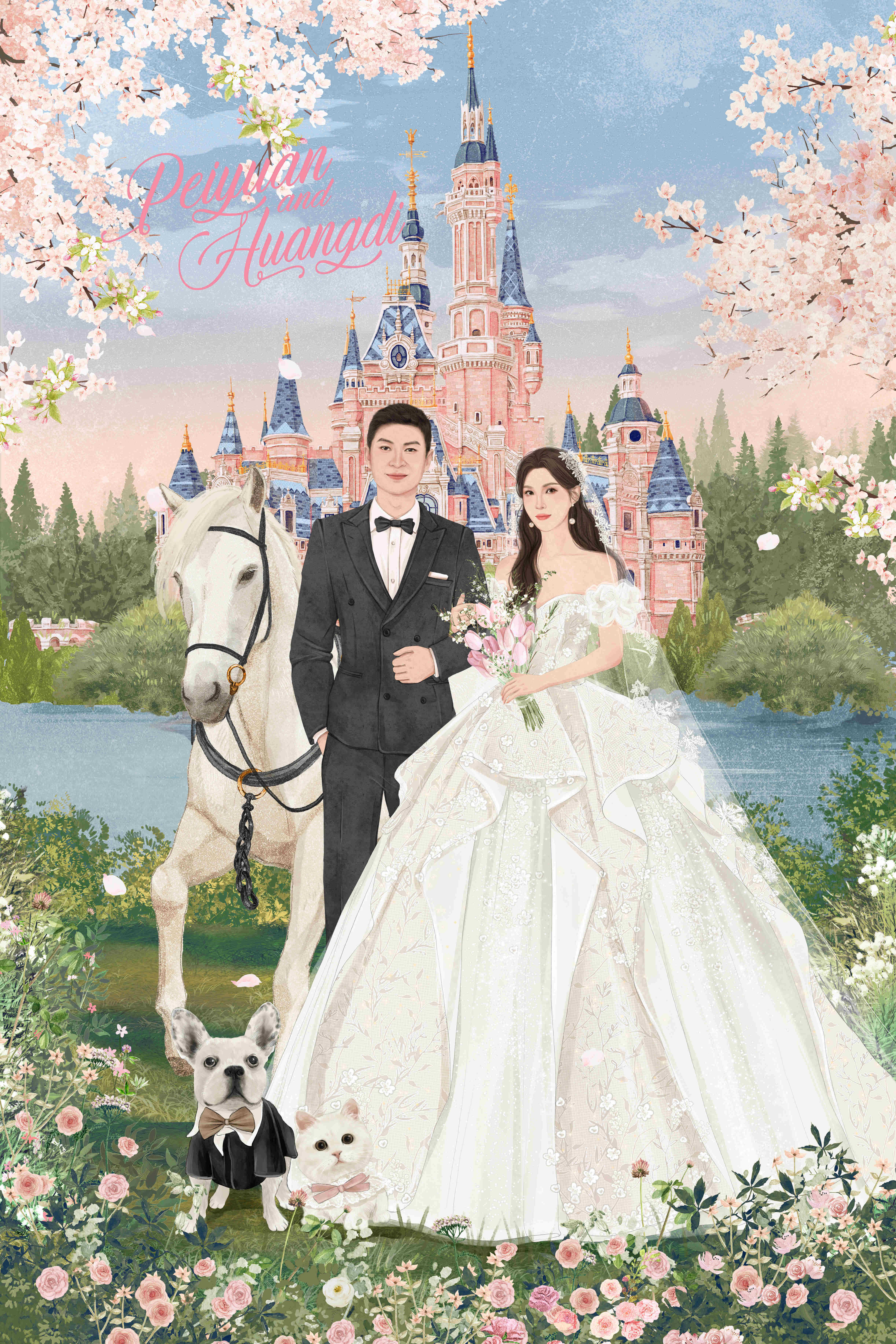 画画画的花茶&danny画画写实婚纱照插画婚礼请柬手绘婚礼手绘头像