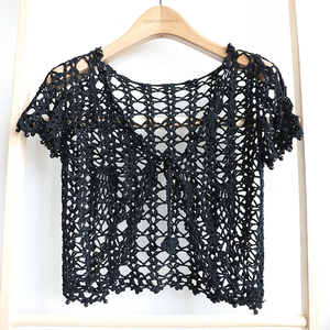外贸孤品冰丝针织衫女款复古上衣编织镂空薄款春夏季手工钩针文艺