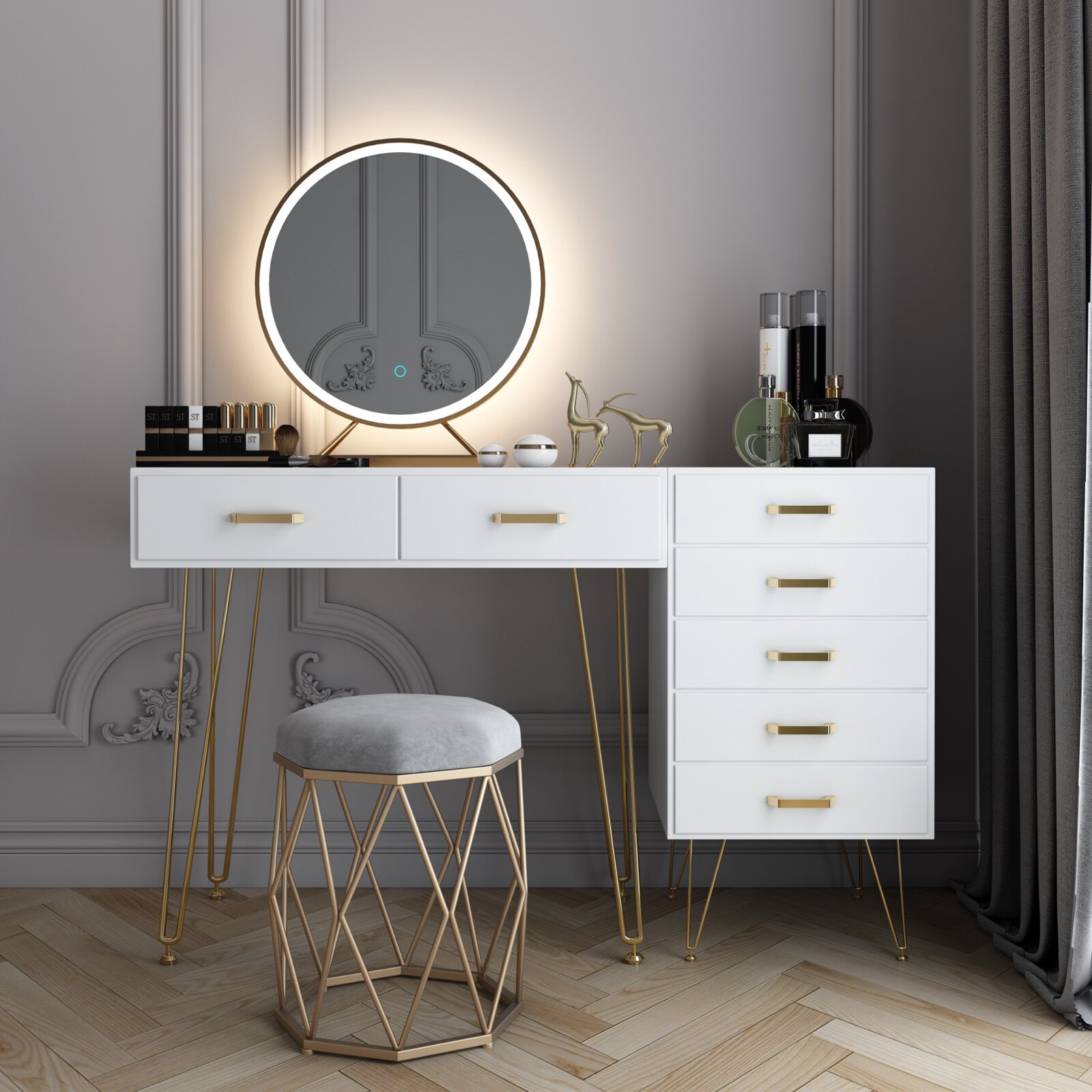 梳妆台收纳柜床头柜一体卧室现代简约化妆台桌网红ins风轻奢实木