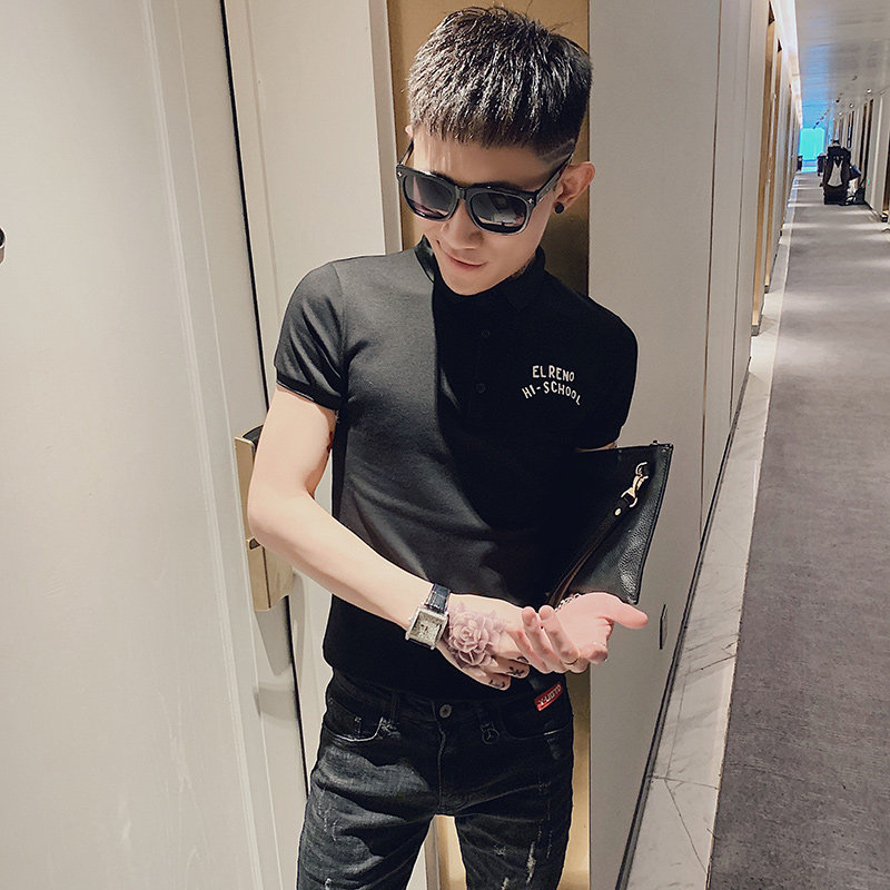 黑色b353 xt11 p40春夏2020新款精神小伙青年男修身短袖polo衫