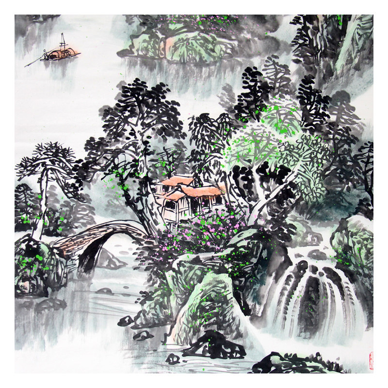 林云《旭日东升》 著名画家 关山月学生