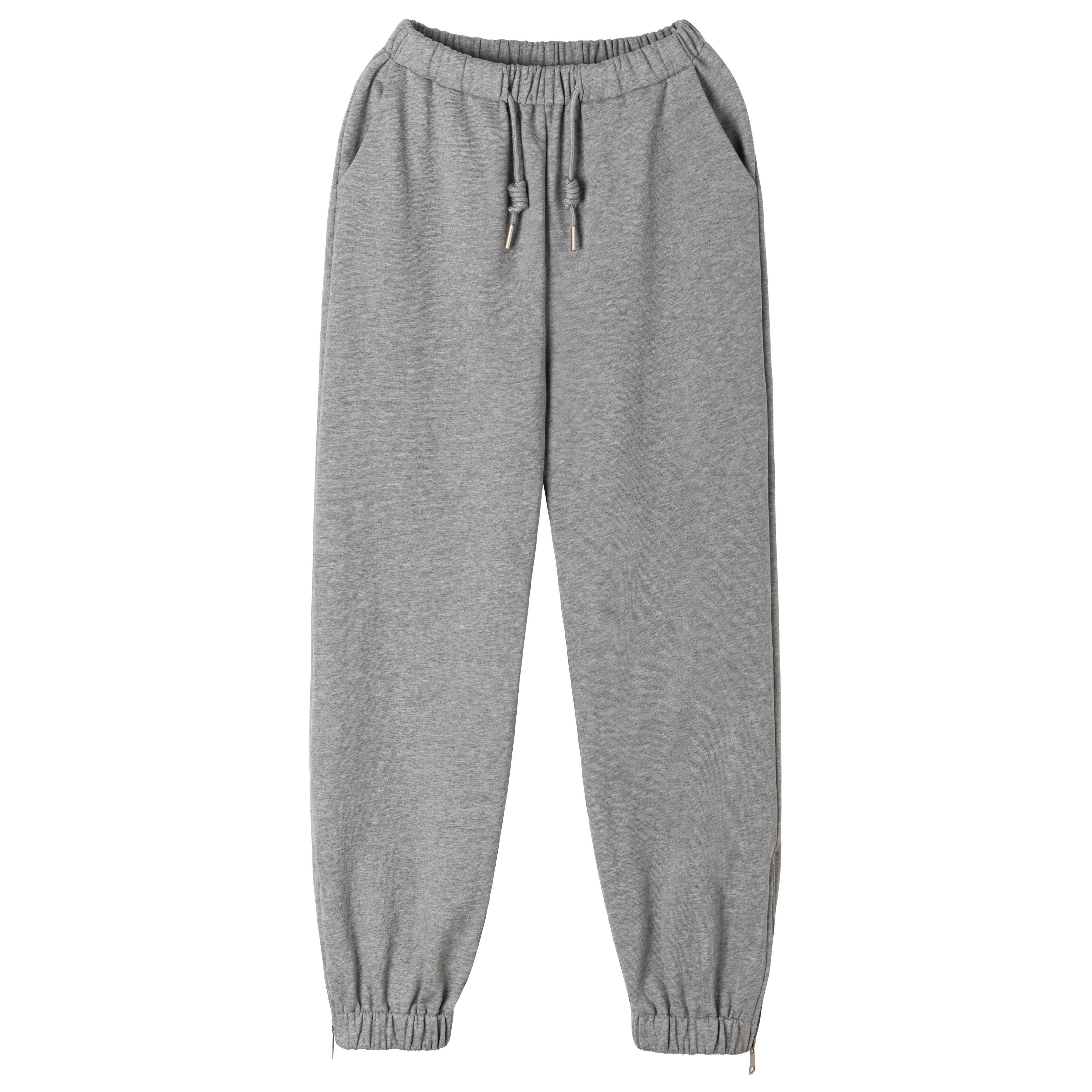 hhey yee裤子女2021春秋新款松紧腰运动休闲裤侧边拉链灰色束脚裤 - h