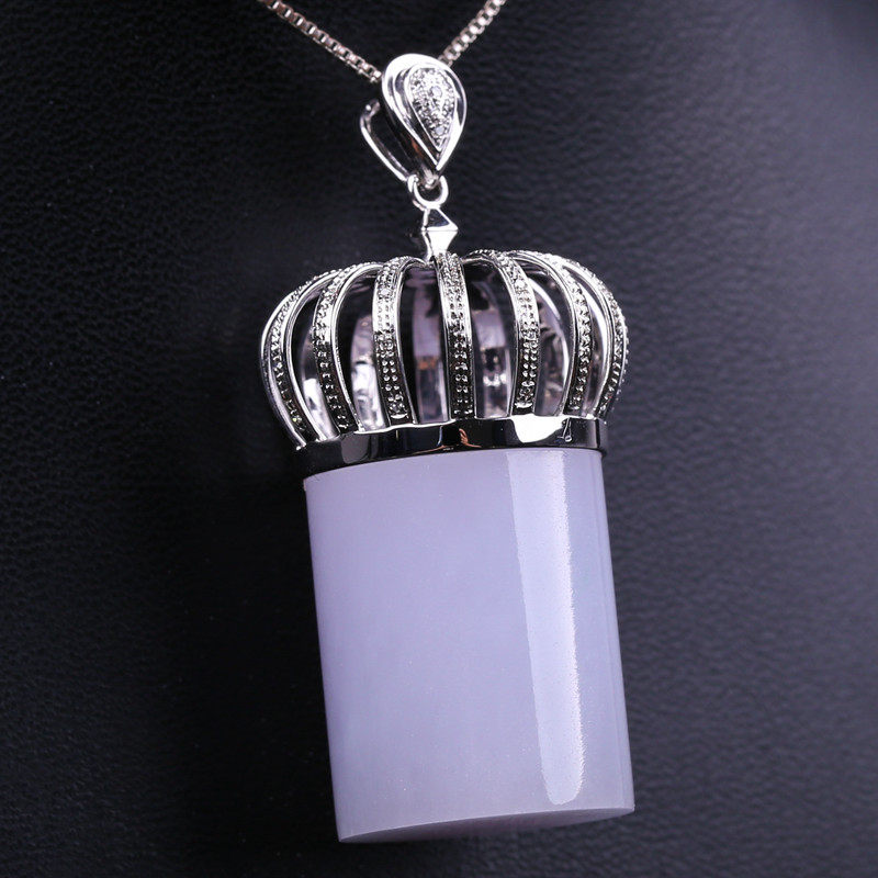 18k金镶钻冰糯种淡紫罗兰a货翡翠好种圆条平安柱吊坠 24.56克