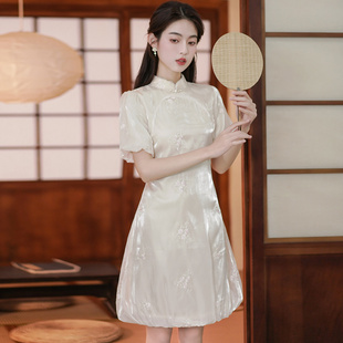 新中式国风改良旗袍夏季新款2024小个子连衣裙女伴娘订婚成人礼服
