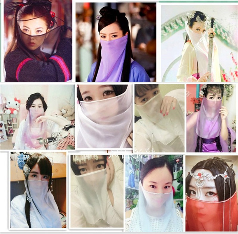 包邮古装面纱古代蒙面女侠美女遮脸布雪纺丝巾蒙面巾遮羞遮容巾